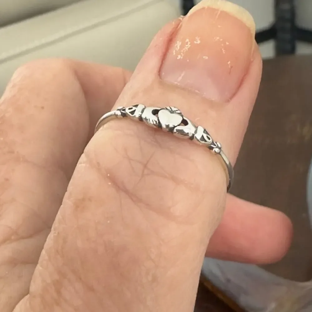 Sterling Silver Claddagh Dainty Ring, Irish Ring, Friendship Ring